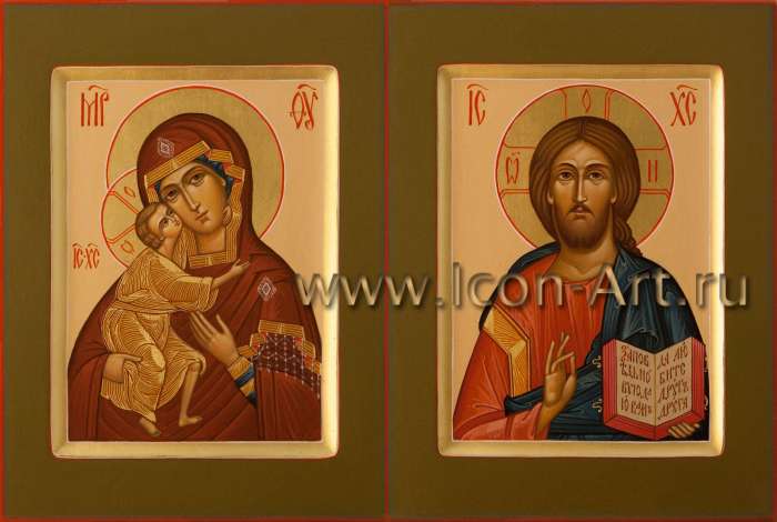 Фото: Венчальная пара с иконой Божией Матери «Феодоровская»