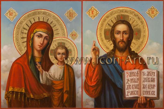 Фото: Венчальная пара с иконой Божией Матери «Казанская»