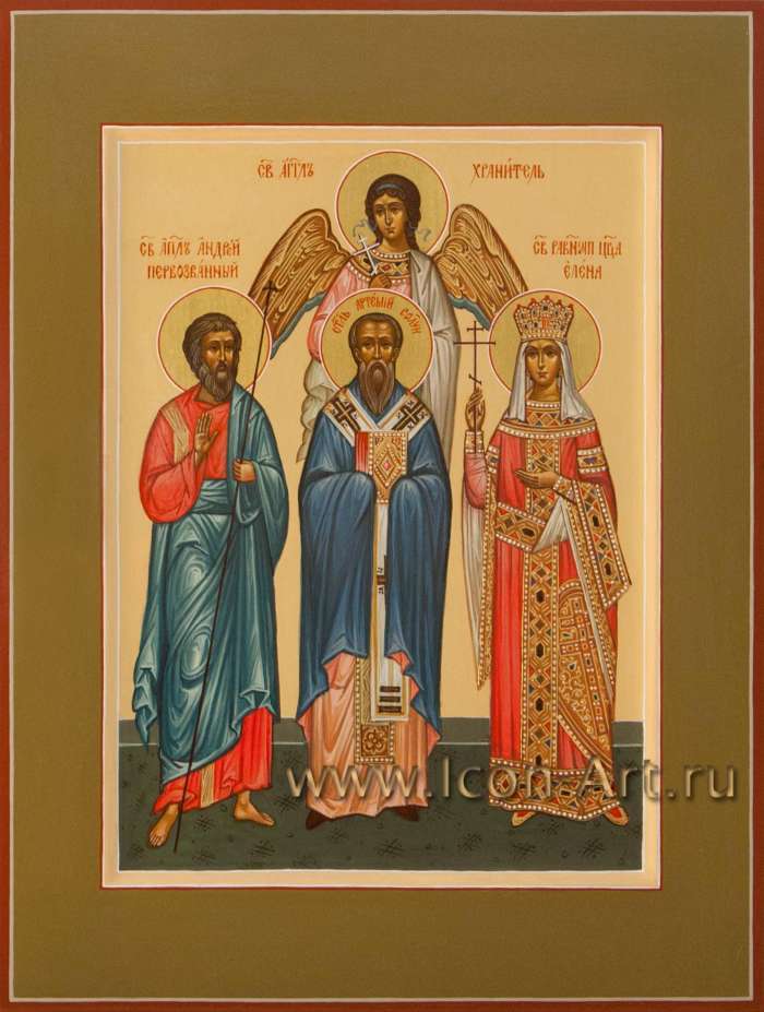 Фото: Семейная икона: ап. Андрей, свт. Артемий Солунский, равноап. царица Елена