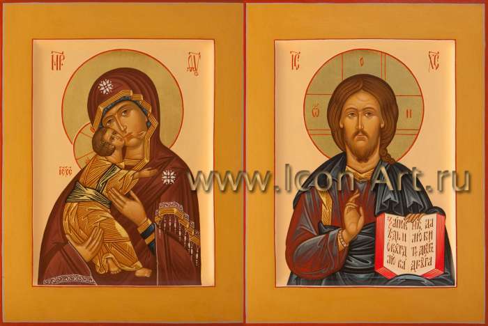 Фото: Венчальная пара с иконой Божией Матери «Владимирская»