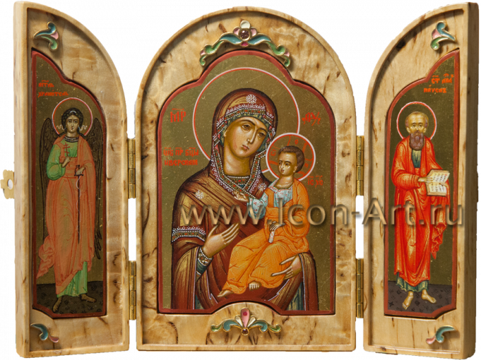 Фото: Складень: Пресвятая Богородица «Иверская» с Ангелом Хранителем и апостолом Петром