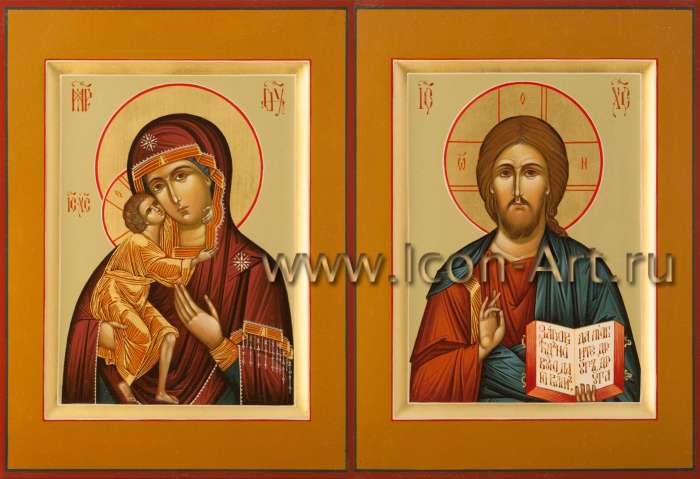 Фото: Венчальная пара с иконой Божией Матери «Феодоровская»