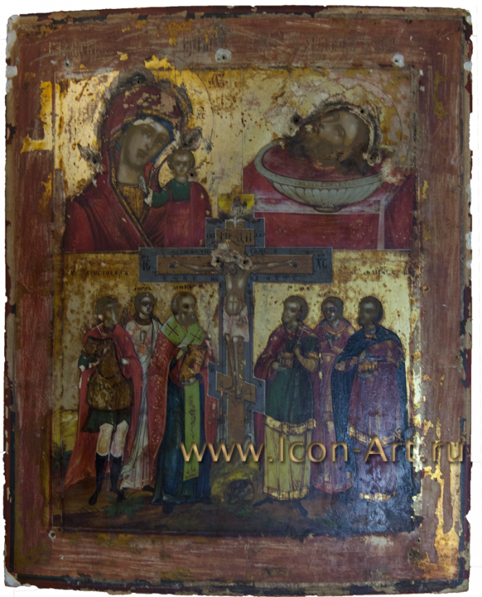 Четырёхчастная икона, сильно потёртая многочастная композиция
