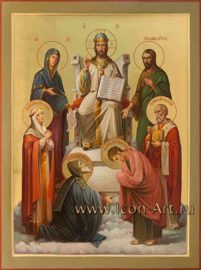 Фото: Семейная икона: Деисус с предстоящими святыми: царица Людмила Чешская, преподобный Димитрий Прилуцкий, мч. Александр Римский