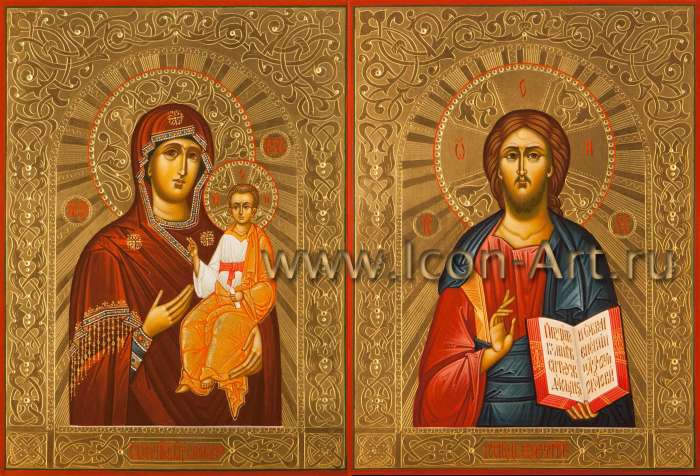 Фото: Венчальная пара с иконой Богородицы «Смоленская»