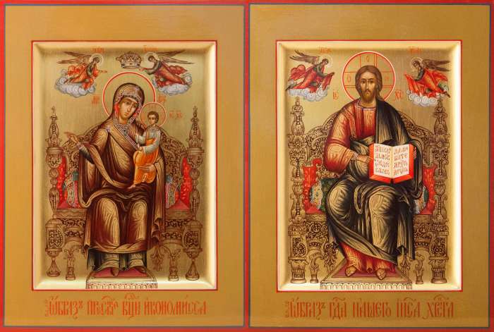 Фото: Венчальная пара с иконой Богородицы «Домостроительница»