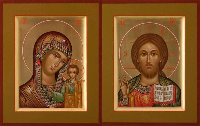 Фото: Венчальная пара с иконой Богородицы «Казанская»