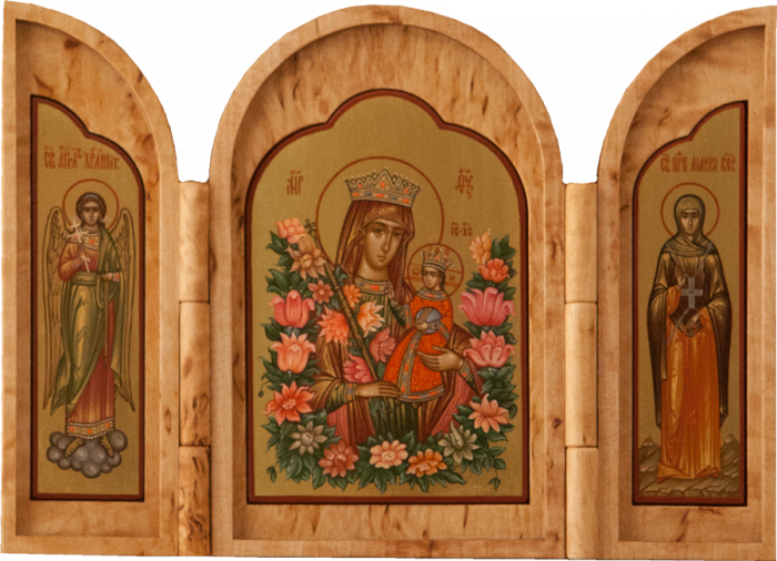 Фото: Складень: Святой Ангел Хранитель, Пресвятая Богородица «Неувядаемый Цвет», мц. Марина Берийская