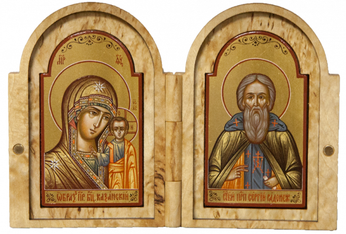 Фото: Складень: Пресвятая Богородица «Казанская» и прп. Сергий Радонежский 