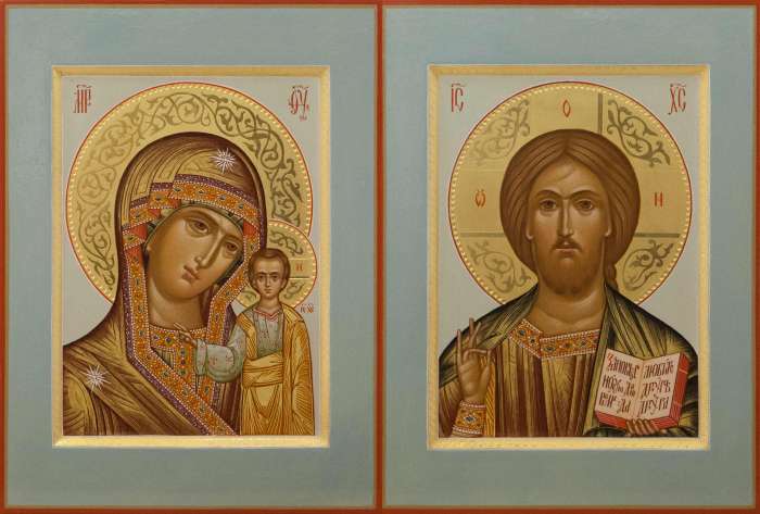 Фото: Венчальная пара с иконой Пресвятой Богородицы «Казанская»