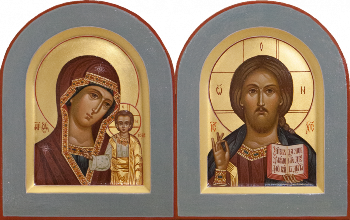 Фото: Венчальная пара с иконой Богородицы «Казанская»