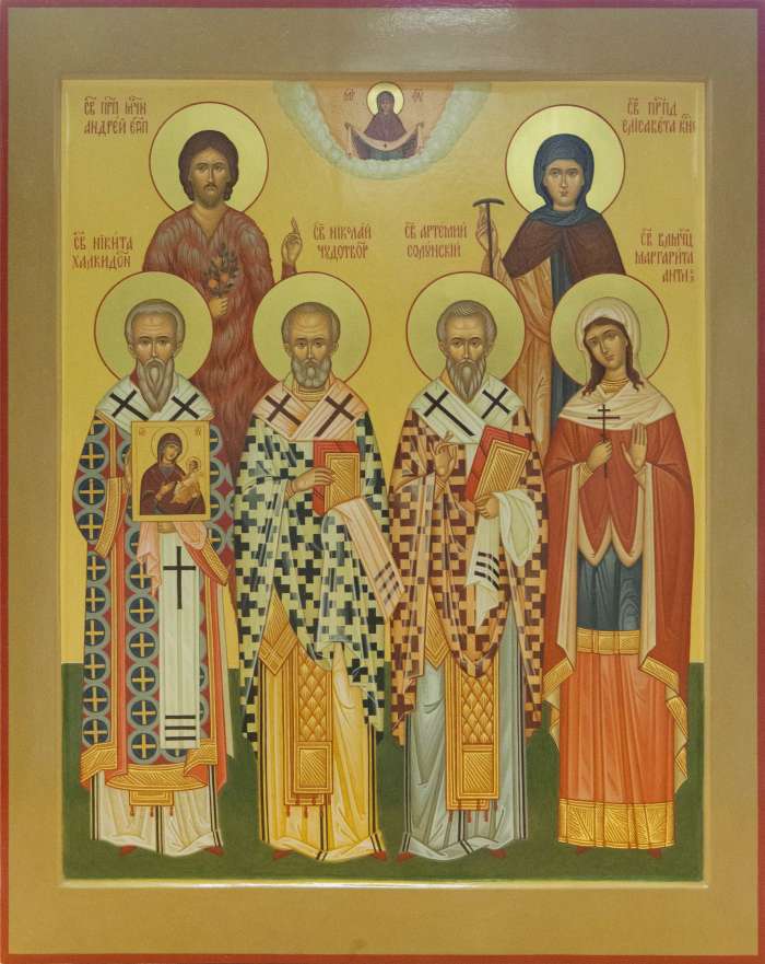 Фото: Семейная икона: прп. Андрей Египетский, прп. Елисавета Конст., свт. Никита Халкидонский, свт. Николай Чудотворец, свт. Артемий Солунский, вмц. Маргарита