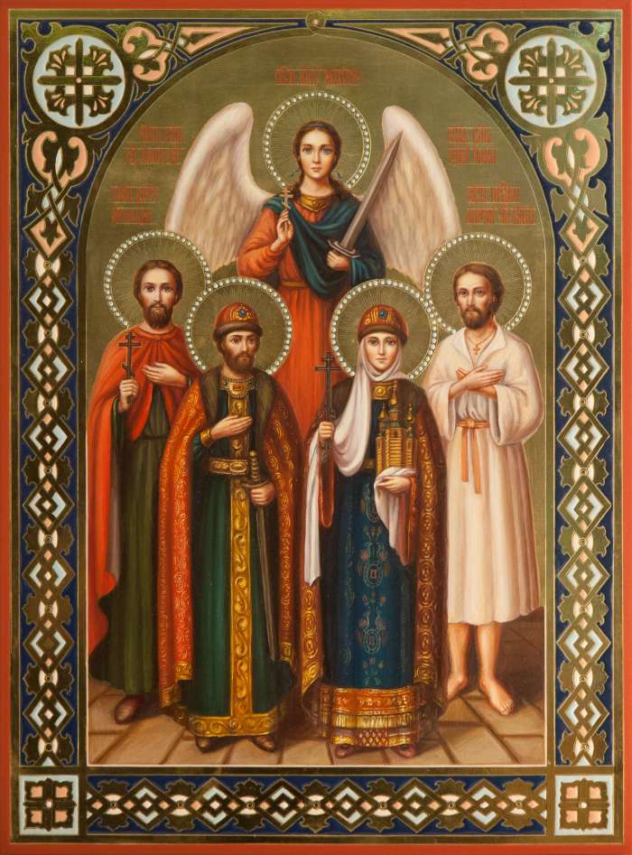 Фото: Семейная икона, святые: мч.Леонид, вл.кн. Олег Брянския, вл.кн. Ольга, прп. Алексий человек Божий