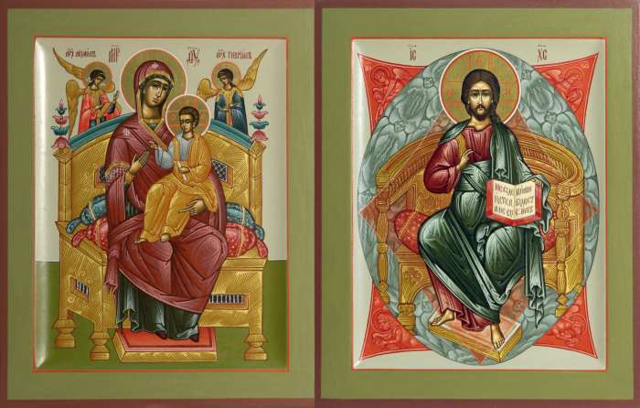 Фото: Венчальная пара с иконой Богородицы «Всецарица»