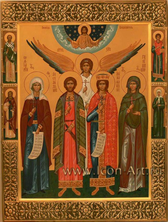 Фото: Семейная икона. София Римская, мученица, великий князь Александр Невский, Ирина Македонская, великомученица, Галина Коринфская, мученица