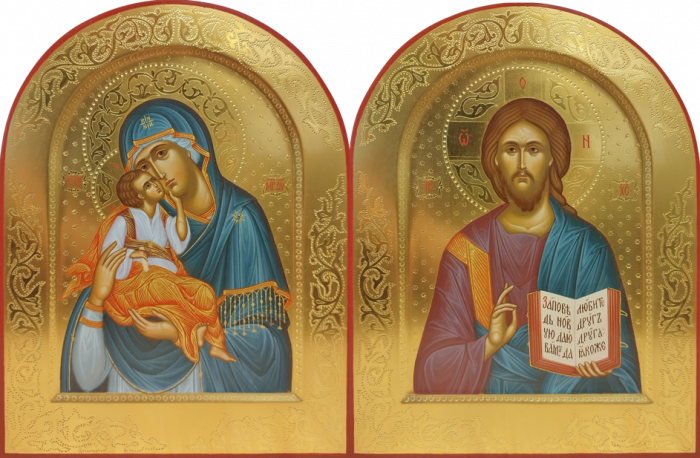 Фото: Венчальная пара с иконой Богороидцы "Гликофилуса"