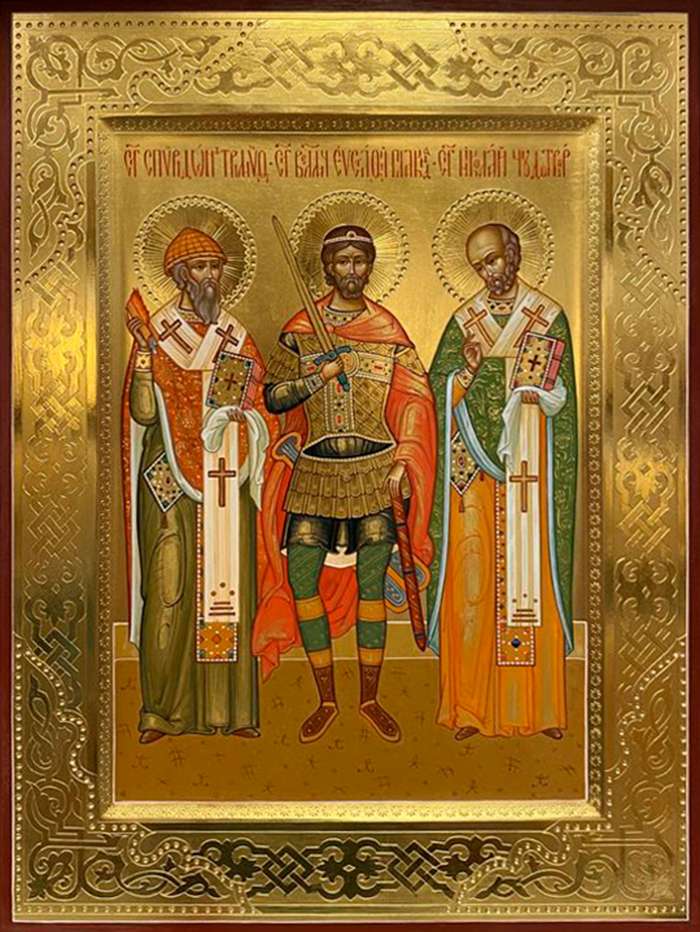 Фото: Семейная икона: свят.Спиридон, вмч.Евстафий Плакида, свт. Николай
