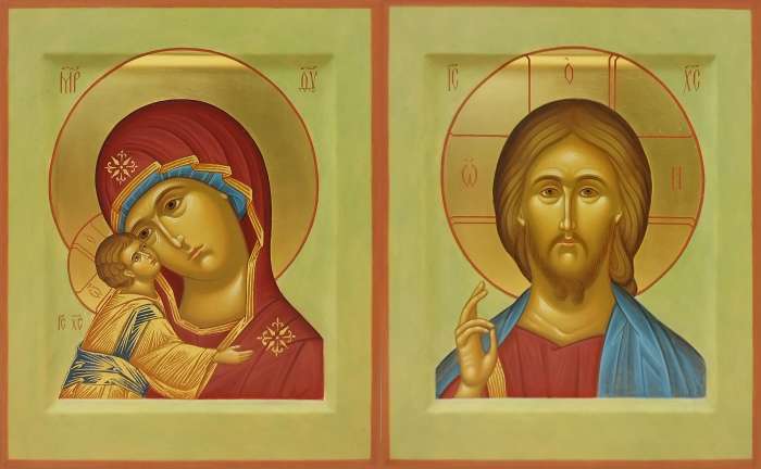 Фото: Венчальная пара с иконой Богороидцы "Игоревская"