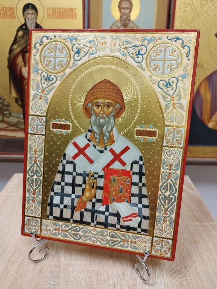 Икона святителя Спиридона Тримифунтского с эмалью