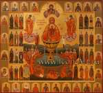 Семейная икона с образом Пресвятой Богородицы «Живоносный Источник» и избранными святыми