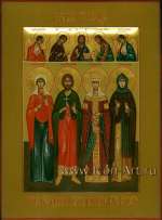 Семейная икона.Святая Калерия (Валерия) Кесарийская, святой Валерий Мелитинский, святая Елена Сербская, святая Мария Радонежская. Сверху: Господь Вседержитель, Пресвятая Богородица, Святой Иоанн Предтеча, святой Архангел Михаил и святой Арх