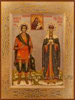 Семейная икона. Святой Димитрий Солунский и святая княгиня Ольга. Образ Пресвятой Богородицы «Путивльская»