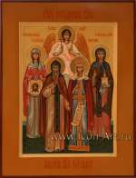 Семейная икона. Святые: праведная Вероника, Князь Олег Брянский, Ангелина Сербская и Ангел Хранитель.