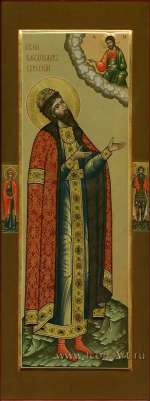 Святой князь Владислав Сербский. На полях иконы святая мц. Ирина и Александр Невский