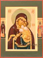 Пресвятая Богородица «Толгская» с полеосными святыми: прп. Сергий Валаамский и вмц. Екатерина