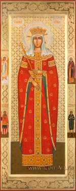 Святая благоверная царица Елена Сербская, на полях святые: Ангел Хранитель, прп. Сергий Радонежский, бл.кн. Александр Невский, прп. Фотиния Палестинская