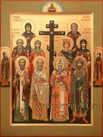 Семейная икона, Покров Пресвятой Богородицы и святые: прп. Сергий Шухтомский, прп. Сергий Рад., прп. Александр Конст, мц. Татиана Рим., царица Елена Конст., прп. Евгения, свт. Григорий Б., свт. Анатолий Конст., свт. Алексий М., кн. Владимир