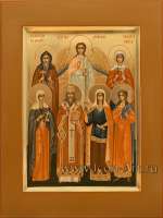 Семейная икона, святые: Сергий Валаамский, Ангел Хранитель, мц. Дария Римская, мц. Ирина Акв., свт. Димитрий Ростовский, вмц. Варвара, мц. Алла  