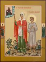 Семейная икона: святые мц. Наталия Никомидийская и мч. Феликс Римлянин, на полях: Архангел Михаил и бл. Матрона Московская