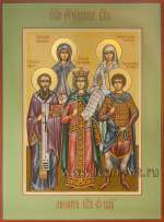 Семейная икона: святая праведная Елисавета, мц. Апполинария Тупицына, свт. Георгий Константинопольский, вмц. Екатерина, ст. князь Константин Арагветский