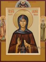 Святая преподобная Мария Лактионова, на полях: Покров Пресвятой Богородицы, святой Ангел Хранитель, святая блаженная Матрона Московская