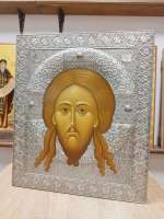 Икона Спаса на чрепие в серебряной басме