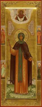 Святая прп. София Суздальская. На полях иконы: святой кн. Владимир, святая великомуч. Екатерина, святой Ангел Хранитель, святая Матрона Московская. Сверху покров Пресвятой Богородицы.