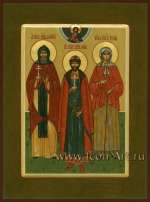 Семейная икона. Святой блгв. князь Даниил Московский, святой великий князь Игорь и святая блаженная Ксения Петербургская