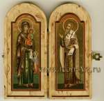 Скаладень из карельской березы с Божией Матерью Максимовской и святым митрополитом Максимом Киевским и Владимирским