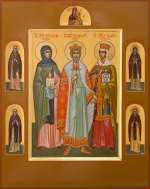 Семейная икона: св. Ангелина Сербская, кн. Владимир, св. Тамара Грузинская