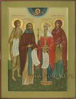 Семейная икона. Святая Анастасия Римляныня, святой прп. Сергий Радонежский, святая царица Елена и святая Анна Пророчица.