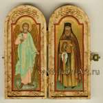 Скаладень из карельской березы с прп. Леонидом Устьнедумским и Ангелом Хранителем