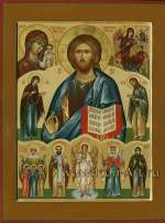 Семейная икона. Господь Вседержитель, Пресвятая Богородица, святой Иоанн Предтеча, Образ Казанской Пресвятой Богородицы и Образ Пресвятой Богородицы Всецарицы, святые Вера, Надежда, Любовь и их  мать София, святой Анатолий Одесский, святой 