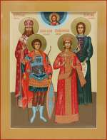 Семейная икона: священномученик Герман (Кокель), вмч. Георгий, вмц. Екатерина, мц. Кира Оболенская