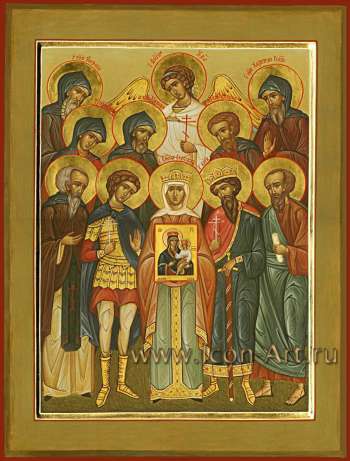 Семейная икона. Святой прп. Антоний, святая прп. Мария, святой прп. Харитон Исповедник, святой прп. Кирилл, святой мч. Александр, святая Елена Сербская, святой прп. Иродион, святой блгв. князь Вячеслав Чешский,  святой прп. Харитон Сянжемск