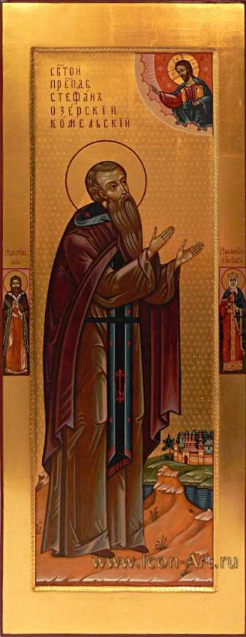 Святой преподобный Стефан Озерский Комельский. На полях иконы святой пророк Илия и святая равноапостольная княгиня Ольга.