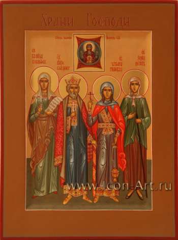 Семейная икона. Святая Галина Коринфская, Святой князь Владимир, Святая Татиана, Святая Ксения Петербургская