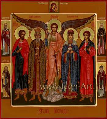 Семейная икона. Святой Анатолий  Никомидийский, святой князь Владимир, святая княгиня Ольга, святая Алла Готфская и святой Ангел Хранитель