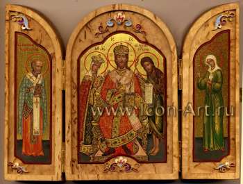 Складень. Иисус Христос Великий Архиерей, Пресвятая Богородица, Иоанн Предтеча, Николай Чудотворец и Матрона Московская