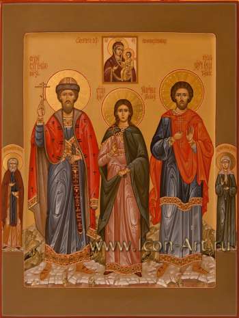 Семейная икона. Святой князь Борис, святая Марина Антиохийская и святой мученик Илия Томский